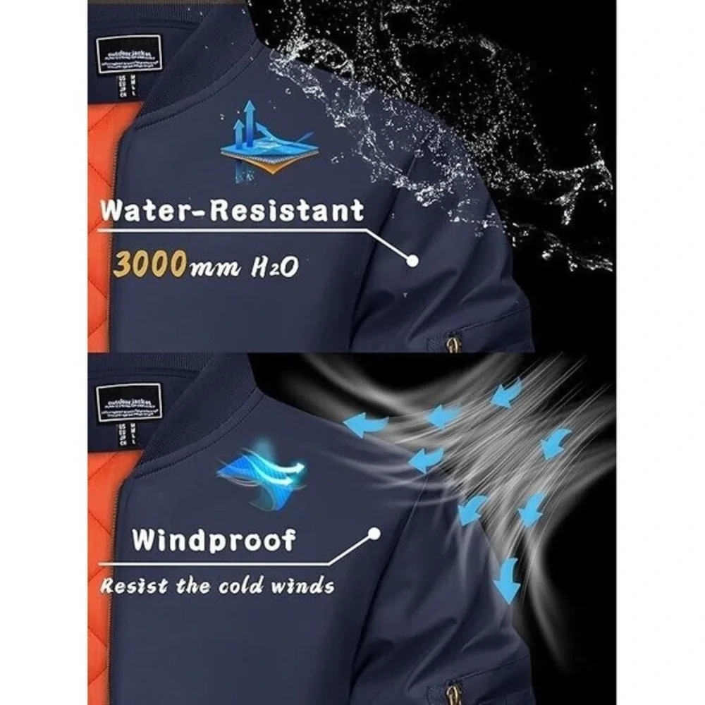 Men's Jacket Casual Windproof Bomber Jackets Full Zip Windbreaker Jackets Warm M
